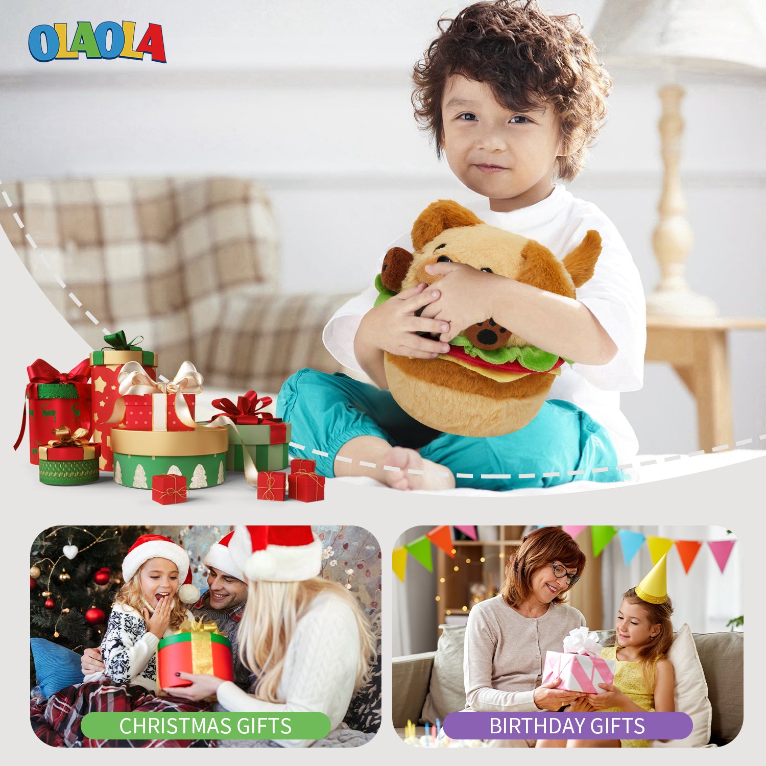 18CM OLAOLA Original Cute Hamburger Puppy Dog Dolls Soft Stuffed Dolls Animals Food Plush Toys Plushies Birthday Gift