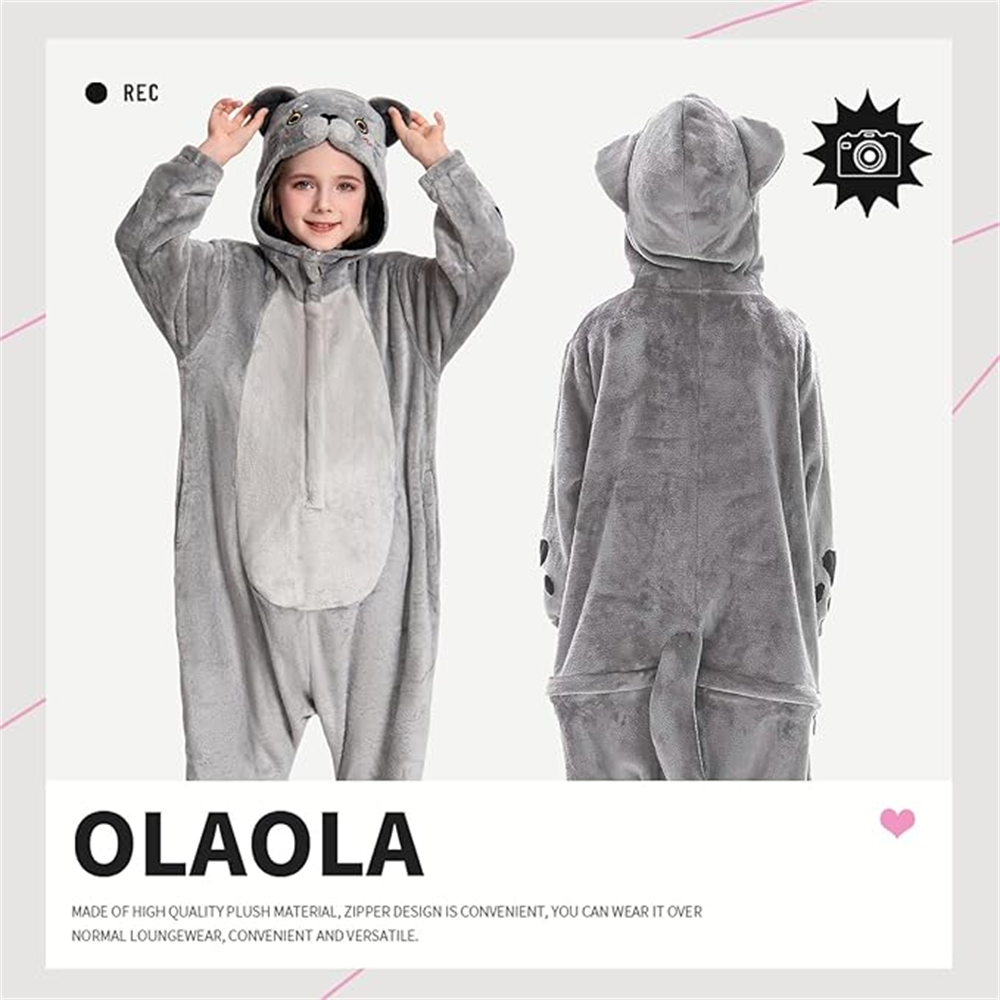 OLAOLA Kids Cat Animal Onesie Plush Soft Flannel Warm Home Pajamas One-Piece Sleepwear