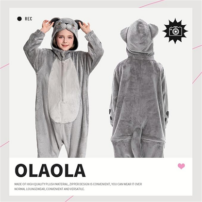 OLAOLA Kids Cat Animal Onesie Plush Soft Flannel Warm Home Pajamas One-Piece Sleepwear