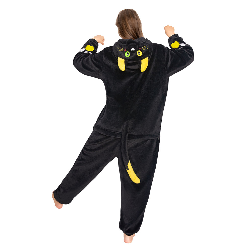 OLAOLA Star Black Cat Costume Unisex Adult Plush Animals Onesie Pajamas Warm Home Pet One-Piece Sleepwear