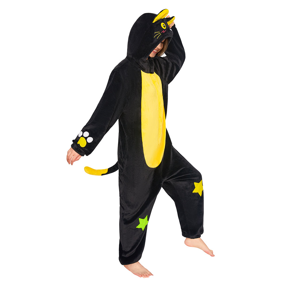 OLAOLA Star Black Cat Costume Unisex Adult Plush Animals Onesie Pajamas Warm Home Pet One-Piece Sleepwear