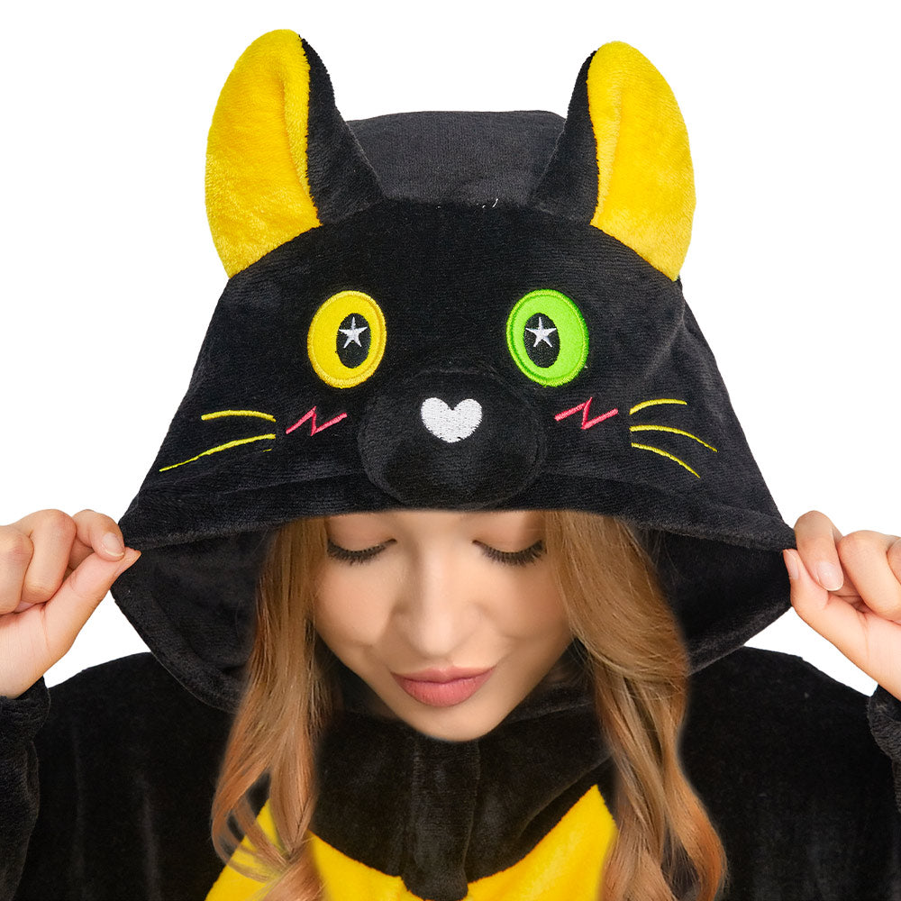 OLAOLA Star Black Cat Costume Unisex Adult Plush Animals Onesie Pajamas Warm Home Pet One-Piece Sleepwear