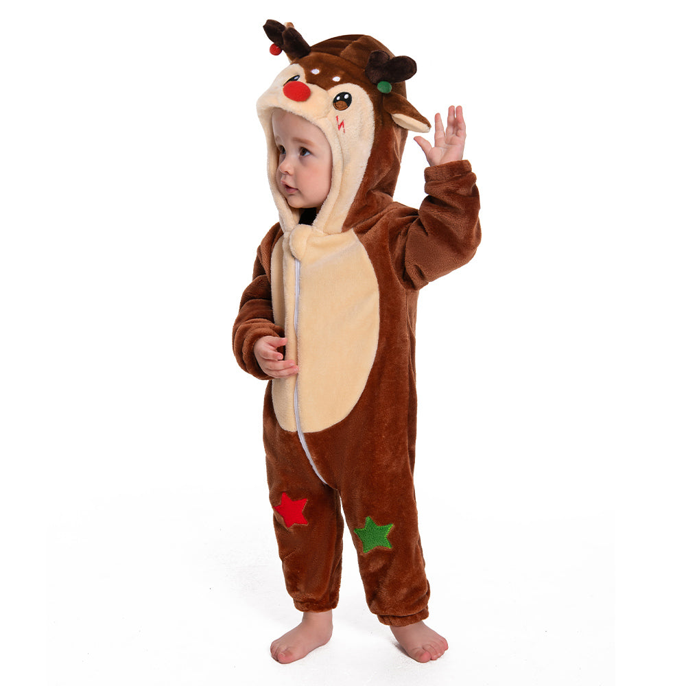 OLAOLA Baby's Reindeer Animal Onesie Christmas Plush Soft Flannel Warm Home Pajamas One-Piece Sleepwear