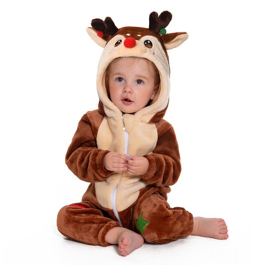 OLAOLA Baby's Reindeer Animal Onesie Christmas Plush Soft Flannel Warm Home Pajamas One-Piece Sleepwear