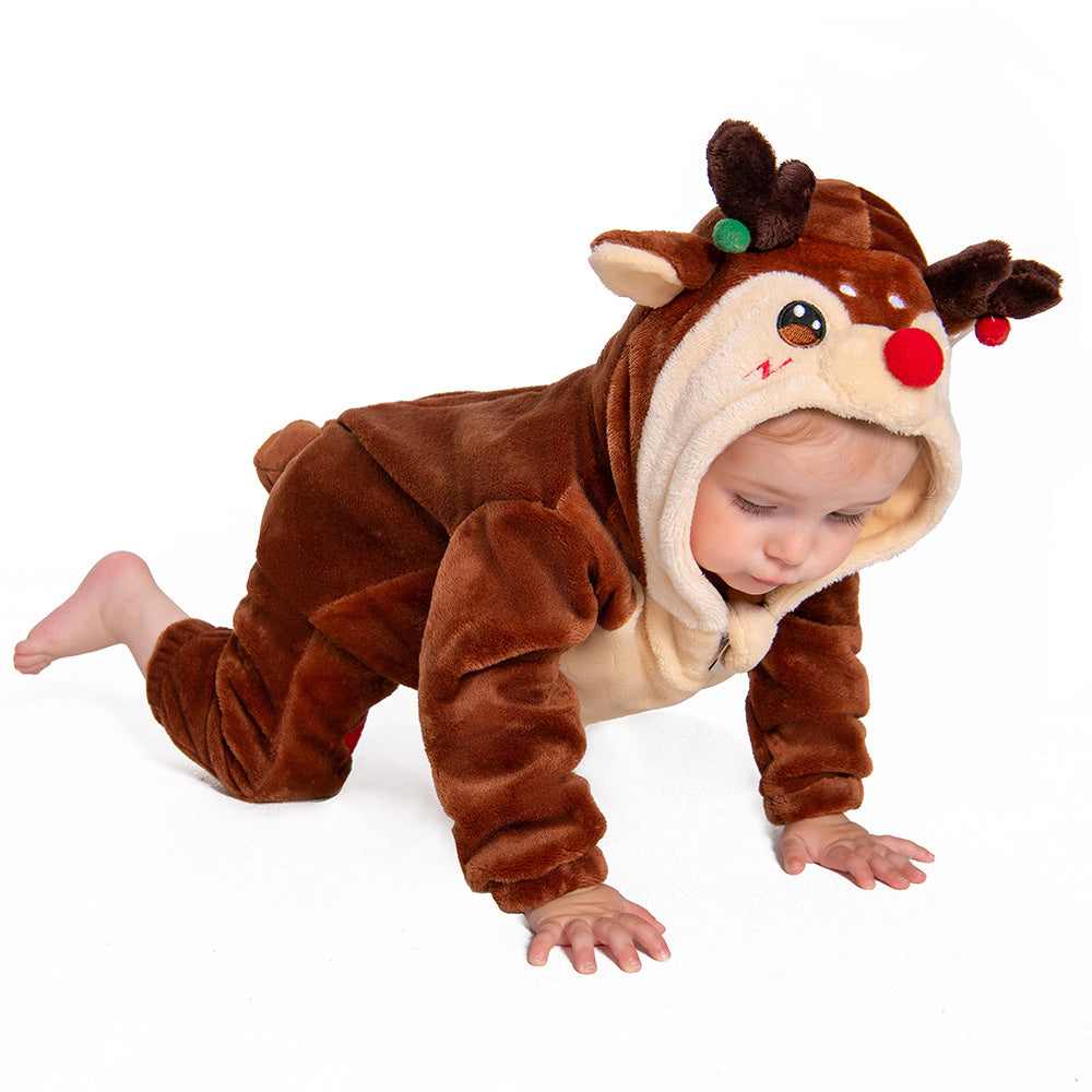 OLAOLA Baby's Reindeer Animal Onesie Christmas Plush Soft Flannel Warm Home Pajamas One-Piece Sleepwear