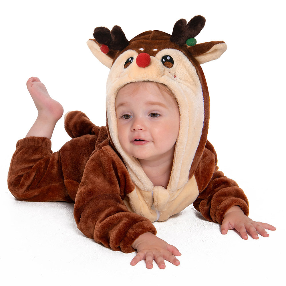 OLAOLA Baby's Reindeer Animal Onesie Christmas Plush Soft Flannel Warm Home Pajamas One-Piece Sleepwear
