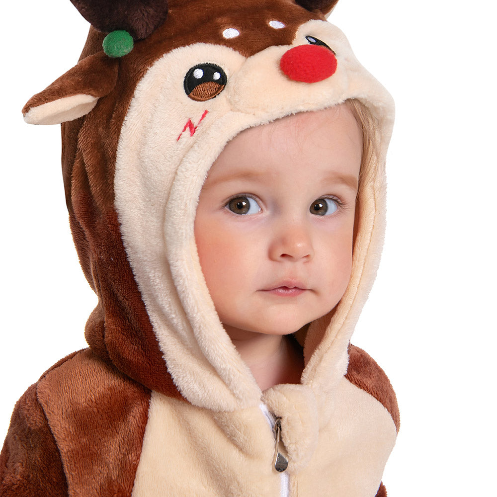 OLAOLA Baby's Reindeer Animal Onesie Christmas Plush Soft Flannel Warm Home Pajamas One-Piece Sleepwear