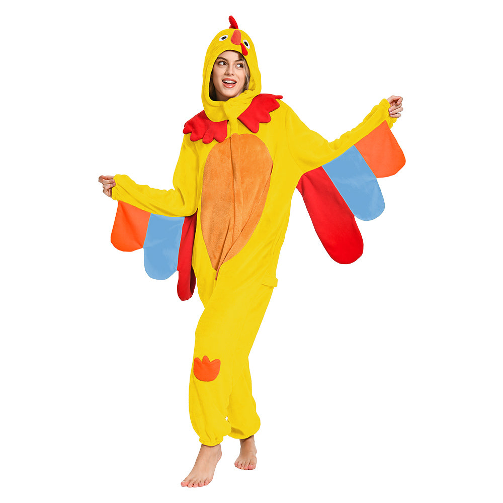 OLAOLA Yellow Turkey Animals Onesie Pajamas Warm Home One-Piece Soft Sleepwear For Adult Christmas