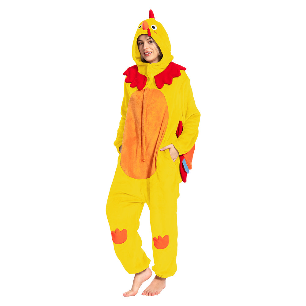 OLAOLA Yellow Turkey Animals Onesie Pajamas Warm Home One-Piece Soft Sleepwear For Adult Christmas