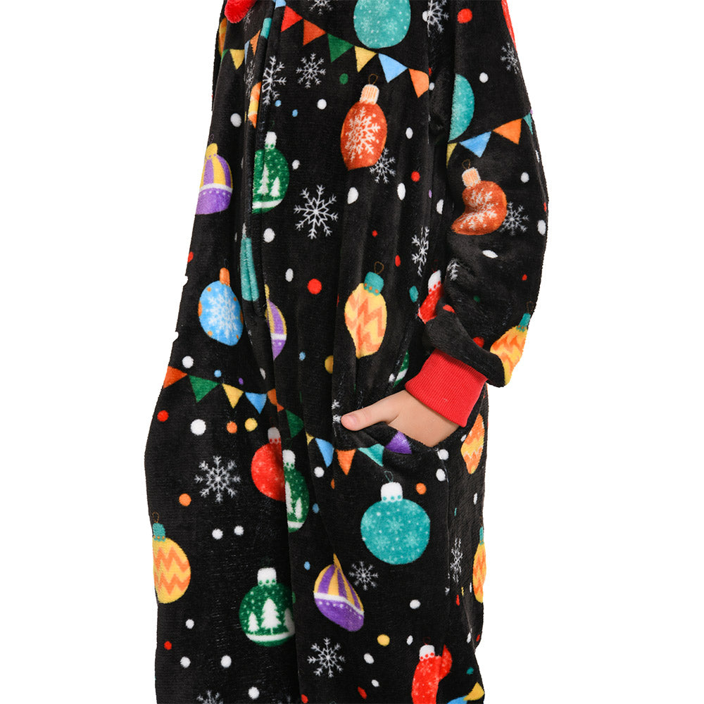OLAOLA Kids Elk Printed Colored Lights Black Pajamas Plush Animals Onesie Sleepwear Christmas Party Suit