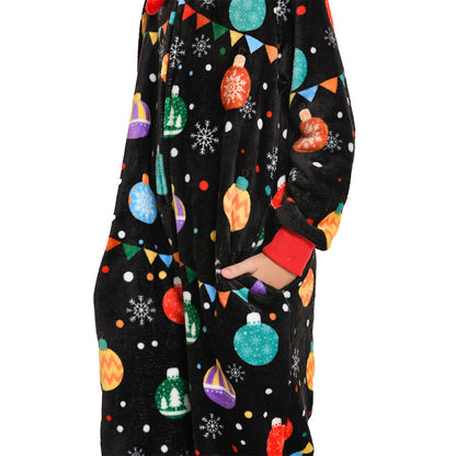 OLAOLA Kids Elk Printed Colored Lights Black Pajamas Plush Animals Onesie Sleepwear Christmas Party Suit