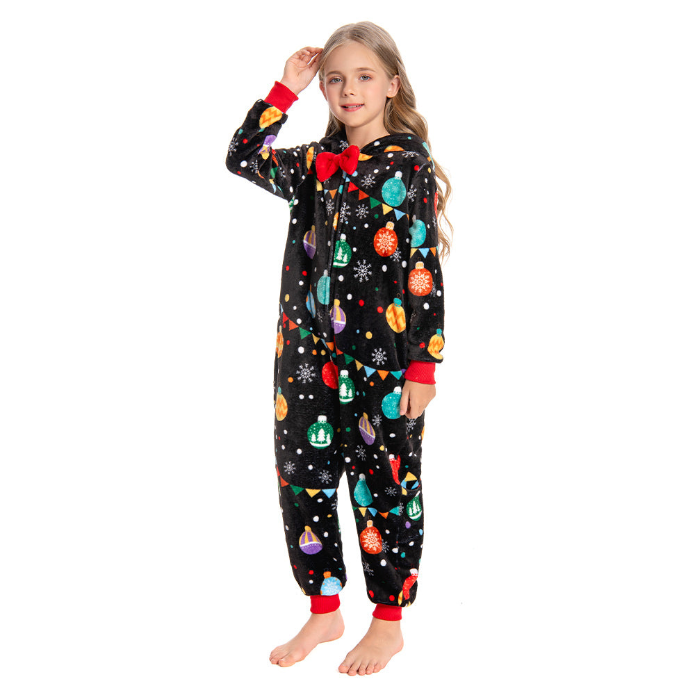 OLAOLA Kids Elk Printed Colored Lights Black Pajamas Plush Animals Onesie Sleepwear Christmas Party Suit
