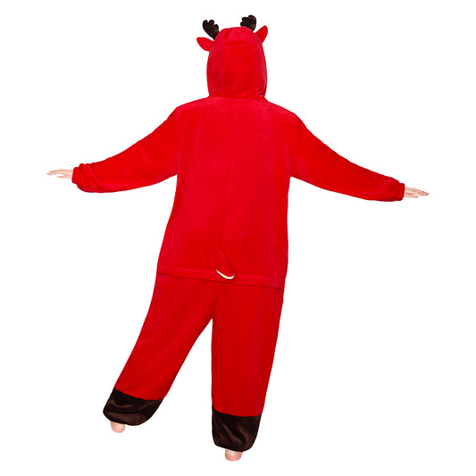 OLAOLA Red Reindeer Pajamas Unisex Plush Deer Animals Onesie For Adult Warm Home One-Piece Sleepwear Christmas Costume