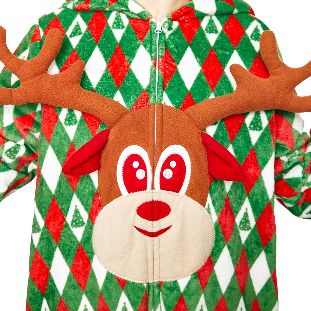 OLAOLA Printed Diamond Elk Flannel Pajamas Plush Animals Onesie Adult Soft Sleepwear Christmas Carnival Suit