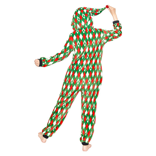 OLAOLA Printed Diamond Elk Flannel Pajamas Plush Animals Onesie Adult Soft Sleepwear Christmas Carnival Suit