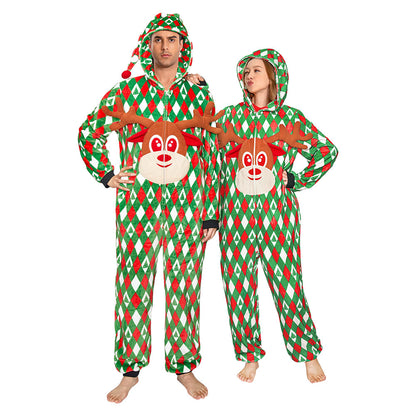 OLAOLA Printed Diamond Elk Flannel Pajamas Plush Animals Onesie Adult Soft Sleepwear Christmas Carnival Suit