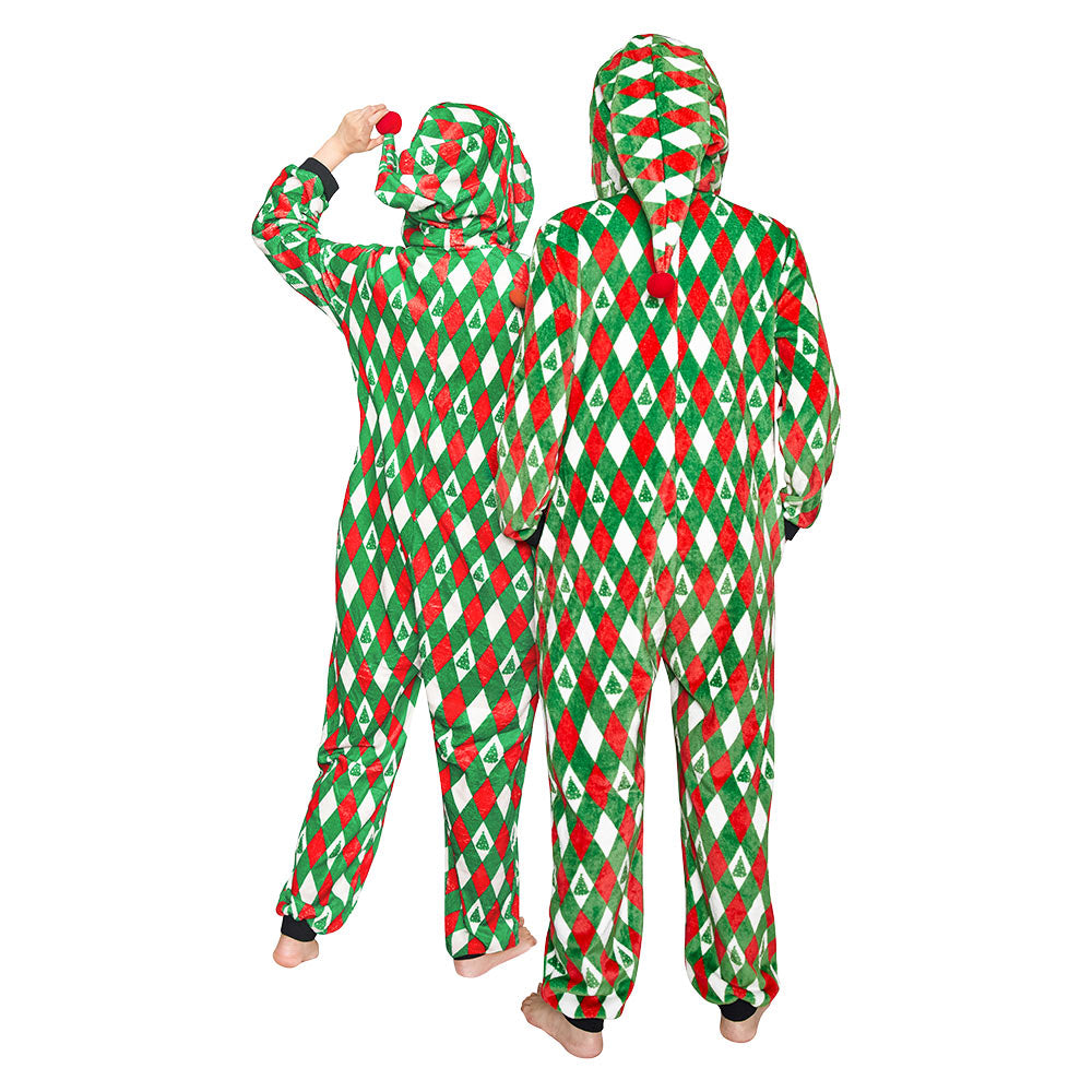 OLAOLA Printed Diamond Elk Flannel Pajamas Plush Animals Onesie Adult Soft Sleepwear Christmas Carnival Suit