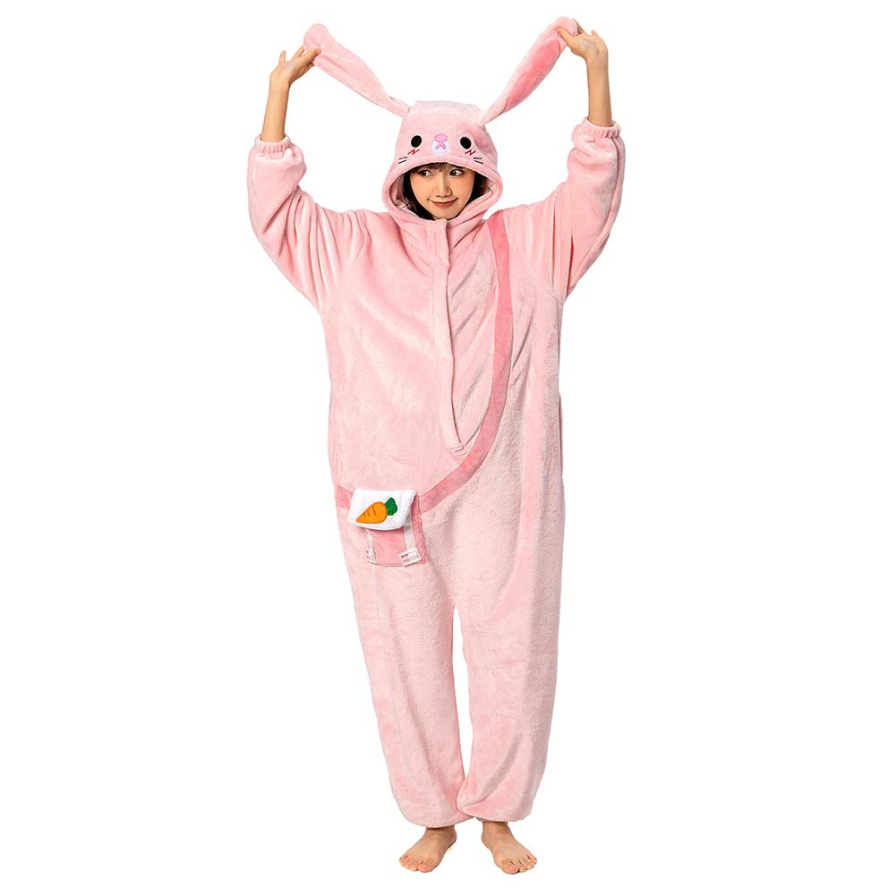 OLAOLA Unisex-Schlafanzug für Erwachsene, Plüsch, Hase, Tiere, Einteiler, Schlafanzug, warm, für Zuhause, einteilig, Nachtwäsche