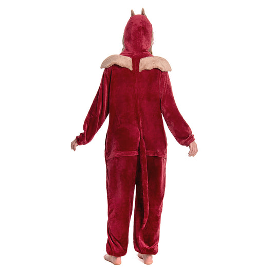 OLAOLA Unisex Adult Plush Red Dragon Animals Onesie Pajamas Warm Home One-Piece Sleepwear