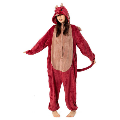 OLAOLA Unisex Adult Plush Red Dragon Animals Onesie Pajamas Warm Home One-Piece Sleepwear