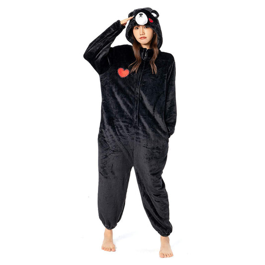 OLAOLA Unisex Adult Plush Black Bear Animals Onesie Pajamas Warm Home One-Piece Sleepwear