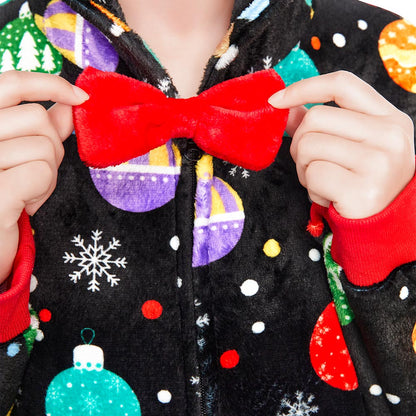 OLAOLA Elk Printed Colored Lights Black Pajamas Plush Animals Onesie Sleepwear Christmas Party Suit For Adult