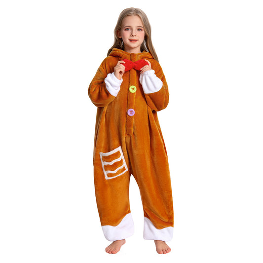 OLAOLA Kids Gingerbread Onesie Christmas Plush Soft Flannel Warm Home Pajamas One-Piece Sleepwear