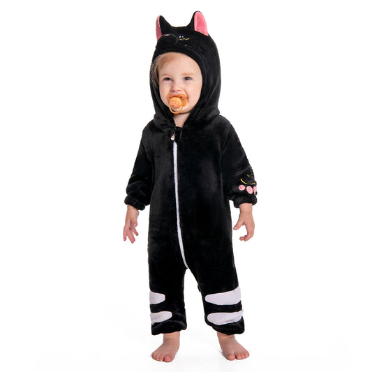 OLAOLA Baby Black Cat Pajamas Animal Onesie Toddler Romper Plush Dress Up Infant Outfits Halloween Suit