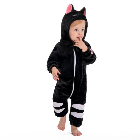 OLAOLA Baby Black Cat Pajamas Animal Onesie Toddler Romper Plush Dress Up Infant Outfits Halloween Suit