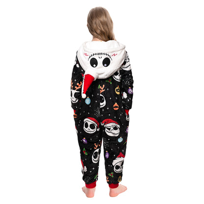 OLAOLA Kids Printed Skeleton Black Pajamas Plush Animals Onesie Sleepwear Halloween Party Suit