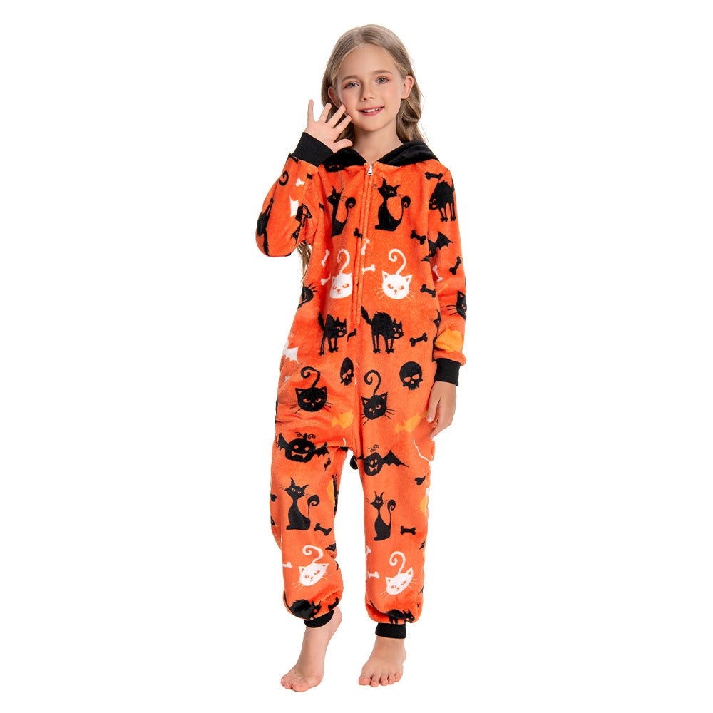OLAOLA Kids Yellow Printed Cat Pajamas Plush Animals Onesie Soft Sleepwear Halloween Carnival Suit
