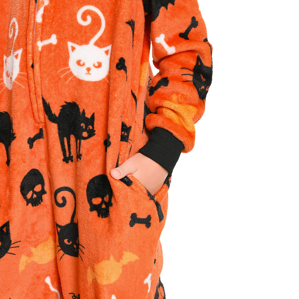OLAOLA Kids Yellow Printed Cat Pajamas Plush Animals Onesie Soft Sleepwear Halloween Carnival Suit