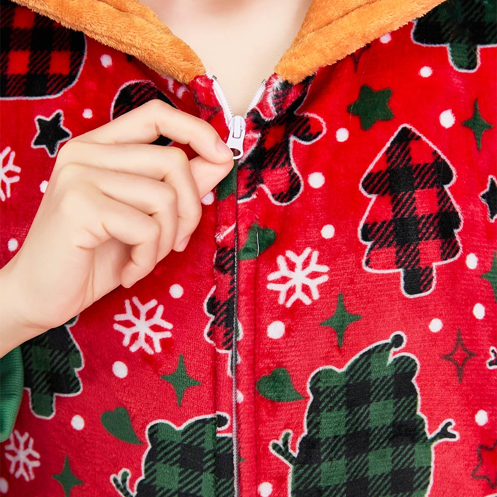 OLAOLA Red Gingerbread Man Printed Adult Pajamas Plush Sleeping Onesie Warm Home One-Piece Sleepwear Christmas Party Suit