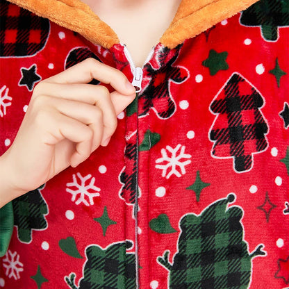 OLAOLA Red Gingerbread Man Printed Adult Pajamas Plush Sleeping Onesie Warm Home One-Piece Sleepwear Christmas Party Suit