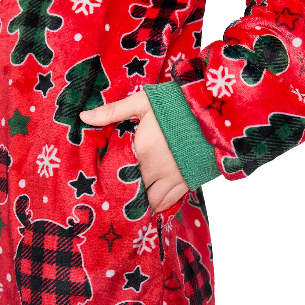 OLAOLA Red Gingerbread Man Printed Adult Pajamas Plush Sleeping Onesie Warm Home One-Piece Sleepwear Christmas Party Suit