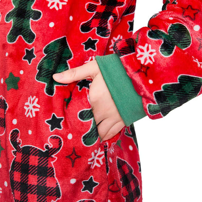 OLAOLA Red Gingerbread Man Printed Adult Pajamas Plush Sleeping Onesie Warm Home One-Piece Sleepwear Christmas Party Suit