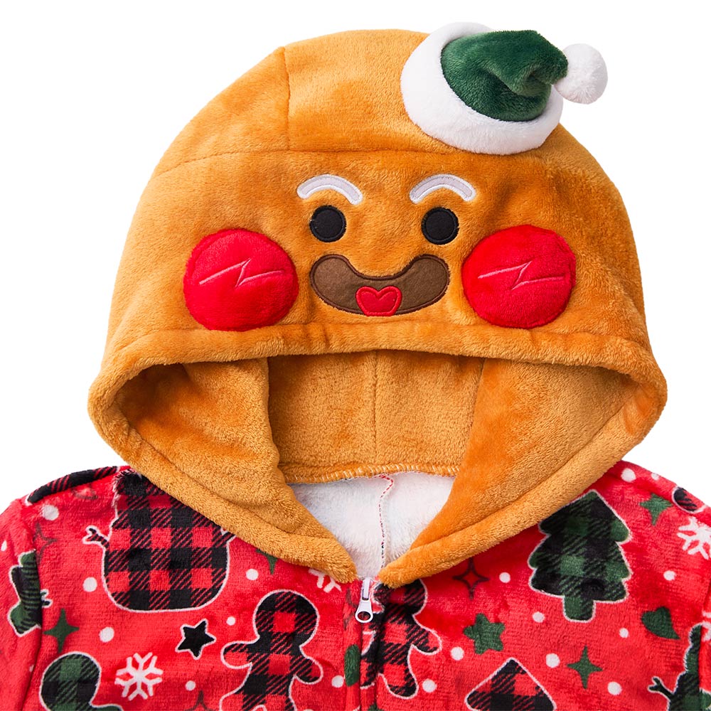 OLAOLA Red Gingerbread Man Printed Adult Pajamas Plush Sleeping Onesie Warm Home One-Piece Sleepwear Christmas Party Suit