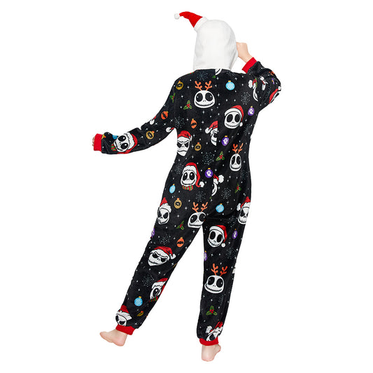 OLAOLA Skeleton Adult Printed Pajamas Plush Sleeping Onesie Warm Home One-Piece Sleepwear Halloween Party Suit