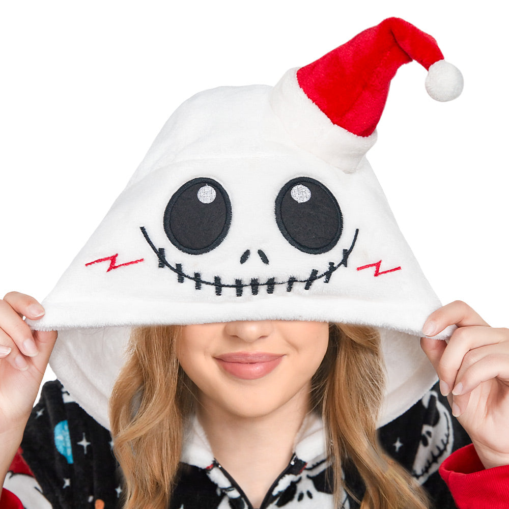 OLAOLA Skeleton Adult Printed Pajamas Plush Sleeping Onesie Warm Home One-Piece Sleepwear Halloween Party Suit