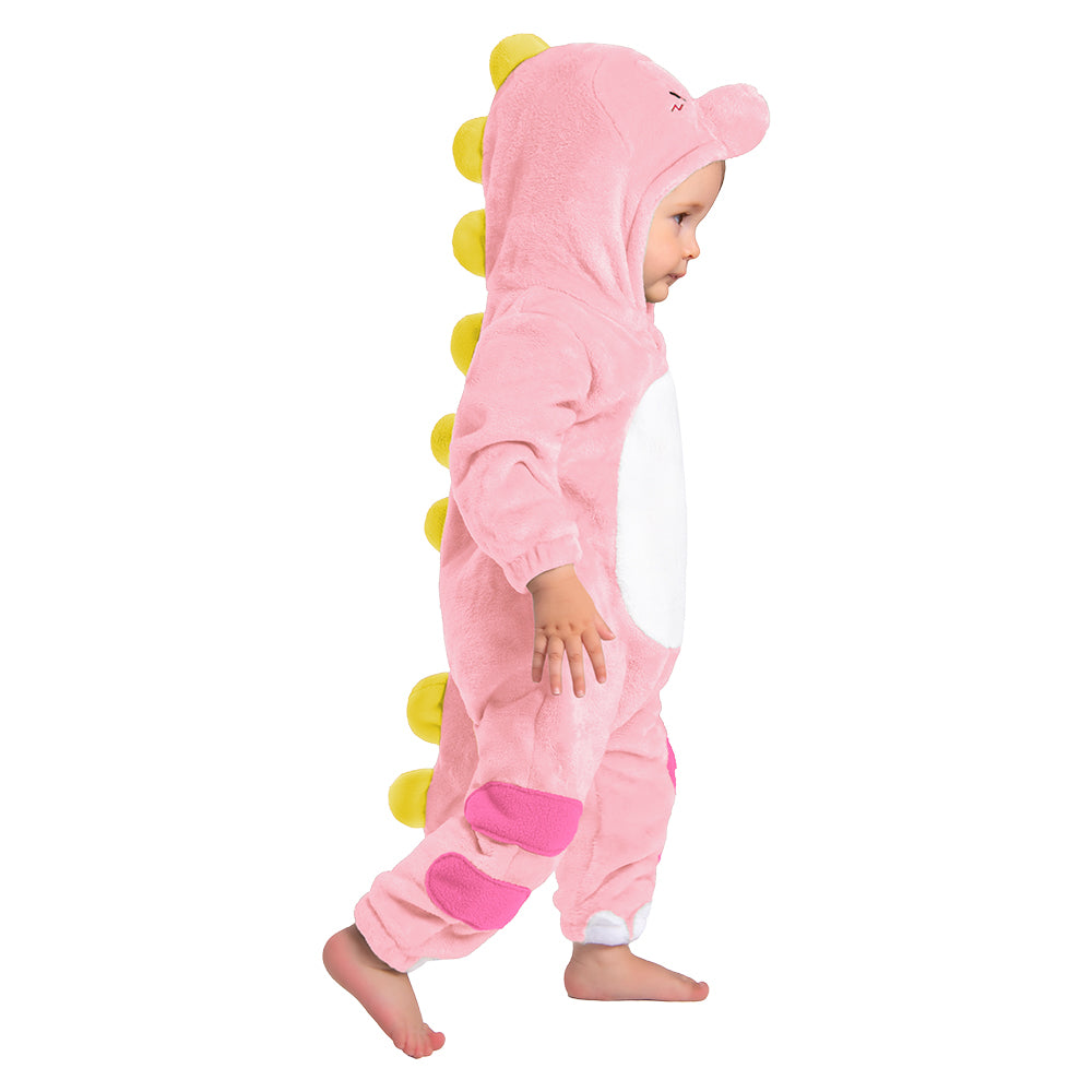 OLAOLA Baby Pink Dinosaur Pajamas Animal Onesie Toddler Romper Plush Dress Up Infant Outfits Halloween Suit