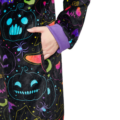 OLAOLA Purple Pumpkin Printed Pajamas Plush Animals Onesie Adult Soft Sleepwear Halloween Carnival Suit