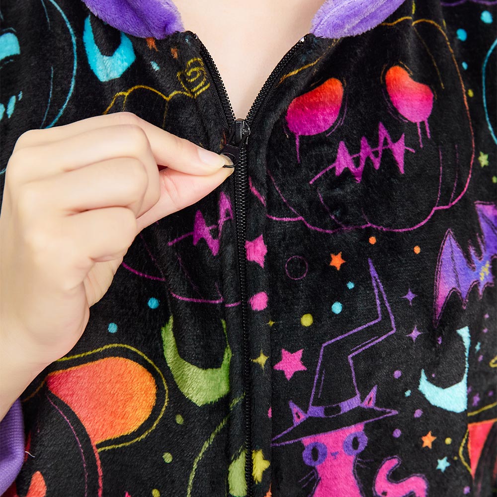 OLAOLA Purple Pumpkin Printed Pajamas Plush Animals Onesie Adult Soft Sleepwear Halloween Carnival Suit