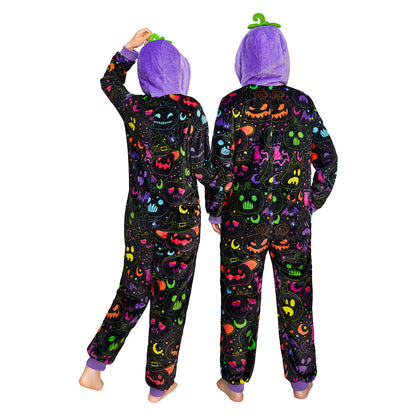 OLAOLA Purple Pumpkin Printed Pajamas Plush Animals Onesie Adult Soft Sleepwear Halloween Carnival Suit
