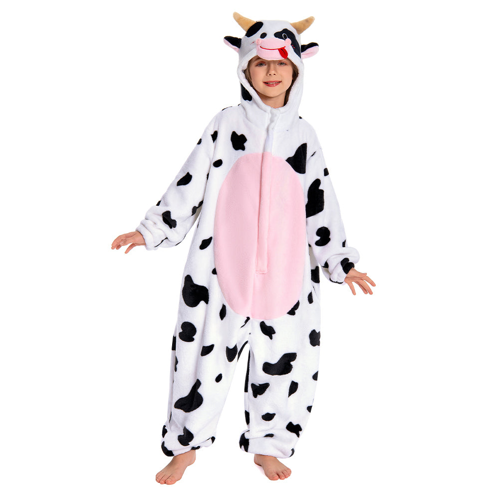 OLAOLA Kids Pink Cow Animal Onesie Plush Soft Flannel Warm Home Pajamas One-Piece Sleepwear