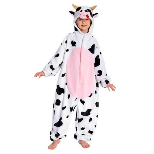 OLAOLA Kids Pink Cow Animal Onesie Plush Soft Flannel Warm Home Pajamas One-Piece Sleepwear