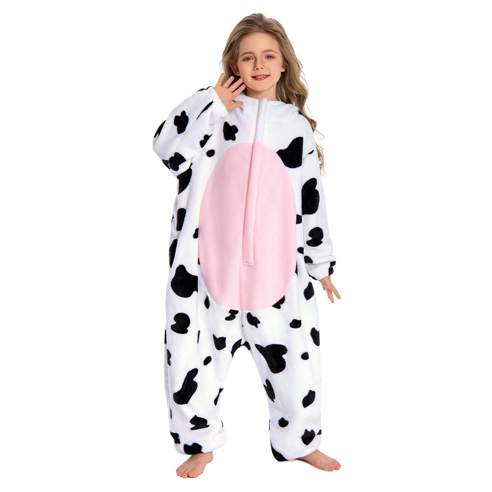 OLAOLA Kids Pink Cow Animal Onesie Plush Soft Flannel Warm Home Pajamas One-Piece Sleepwear