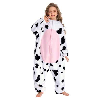 OLAOLA Kids Pink Cow Animal Onesie Plush Soft Flannel Warm Home Pajamas One-Piece Sleepwear
