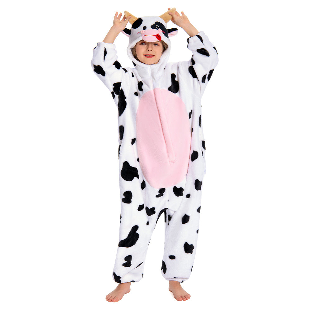 OLAOLA Kids Pink Cow Animal Onesie Plush Soft Flannel Warm Home Pajamas One-Piece Sleepwear