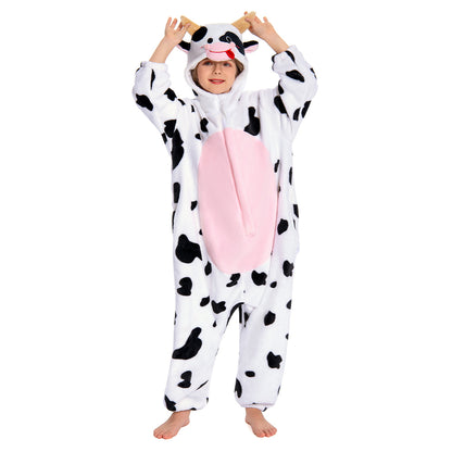 OLAOLA Kids Pink Cow Animal Onesie Plush Soft Flannel Warm Home Pajamas One-Piece Sleepwear