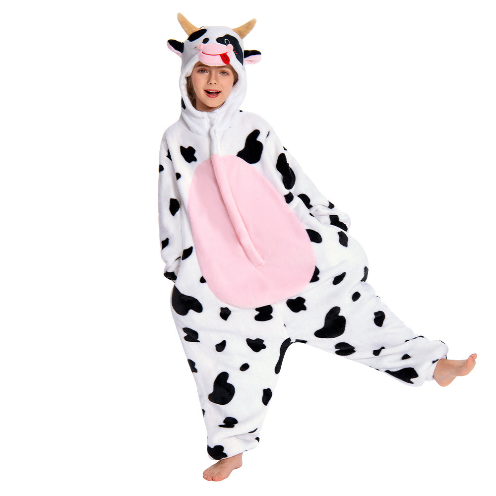 OLAOLA Kids Pink Cow Animal Onesie Plush Soft Flannel Warm Home Pajamas One-Piece Sleepwear